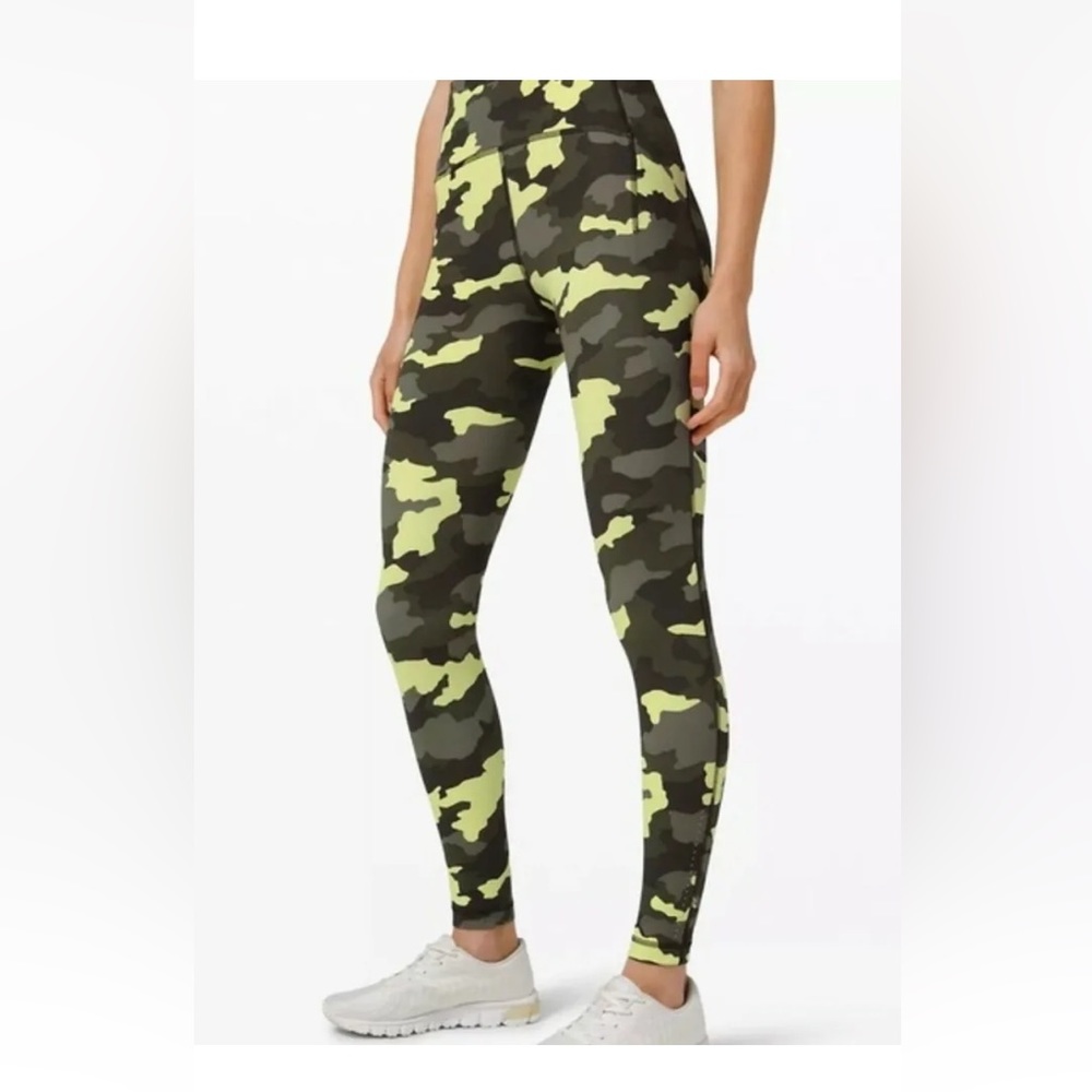Lululemon Swift Speed HR Tight 28” Luxtreme Neon Green Camo Sz6 EUC.